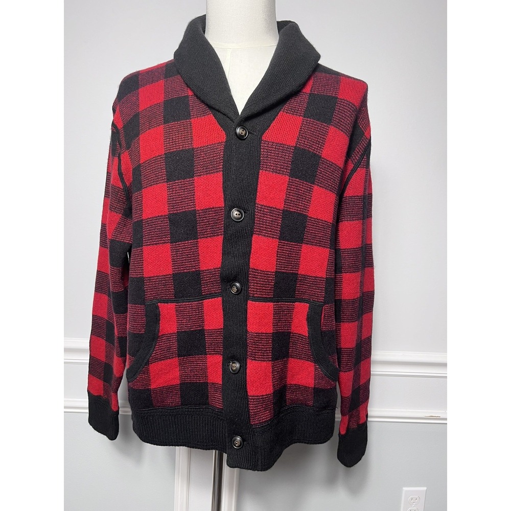 Polo Ralph Lauren Wool Buffalo Plaid Shawl Cardigan Sweater Men's (L) Heritage